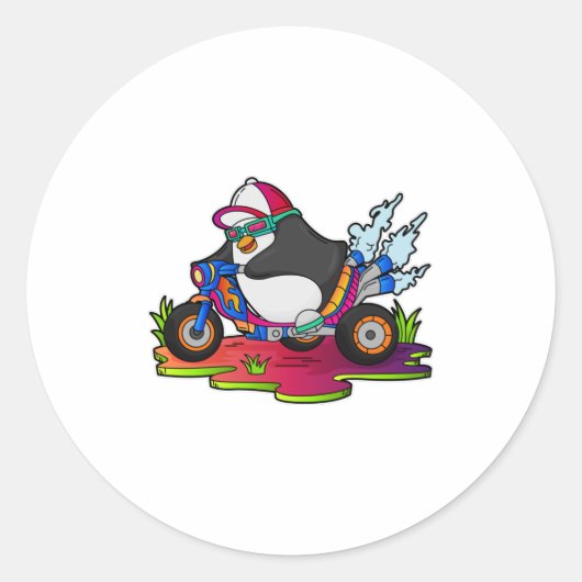 Penguin as Biker with Motorcycle ラウンドシール (正面)