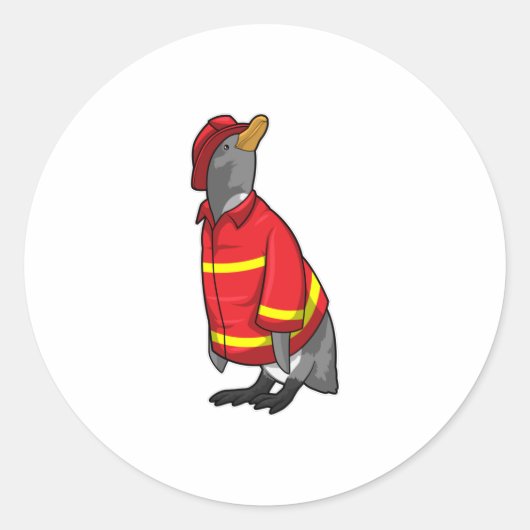 Penguin as Firefighter with Helmet ラウンドシール (正面)