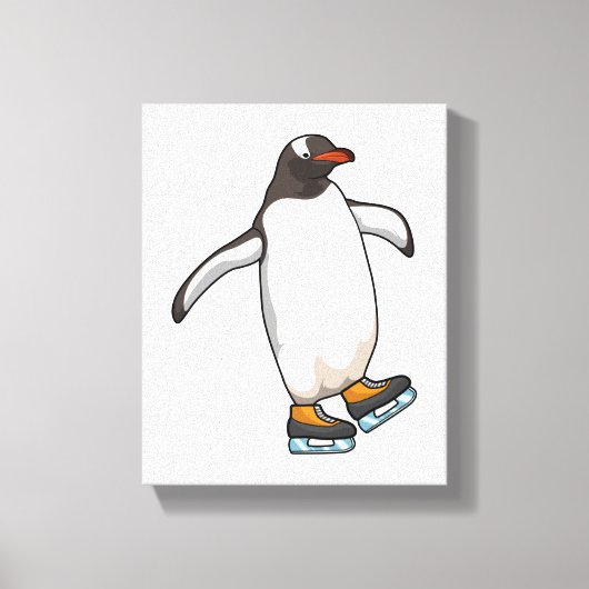 Penguin at Ice skating with Ice skates キャンバスプリント (正面)