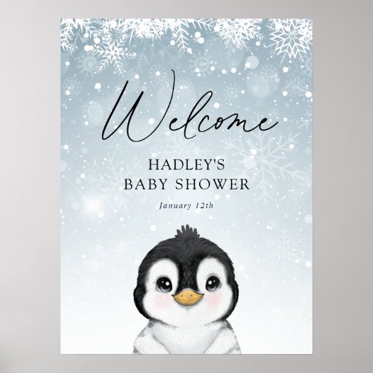 Penguin Baby Shower Welcome Sign ポスター (正面)
