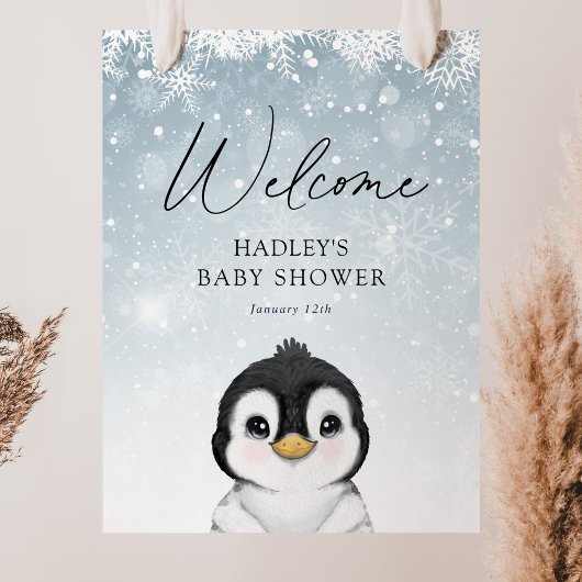 Penguin Baby Shower Welcome Sign ポスター