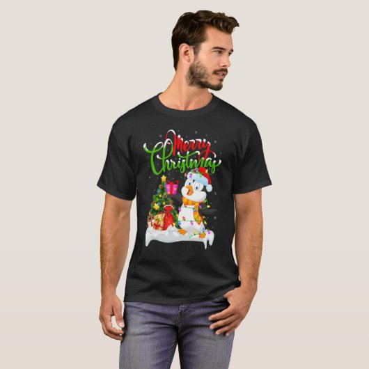 Penguin Bird Xmas Decorations Santa Penguin Chri Tシャツ (正面フル)