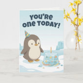 Penguin Birthday | お誕生日カスタムデザイン カード (黄色い花)