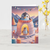 Penguin Birthday Bash カード (黄色い花)
