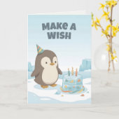 Penguin Birthday | Make a Wish | カスタムバースデー カード (黄色い花)