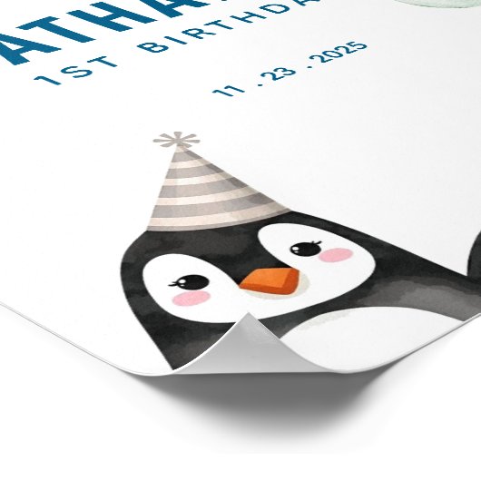 Penguin Birthday Welcome Sign Poster ポスター (角)