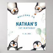 Penguin Birthday Welcome Sign Poster ポスター (正面)