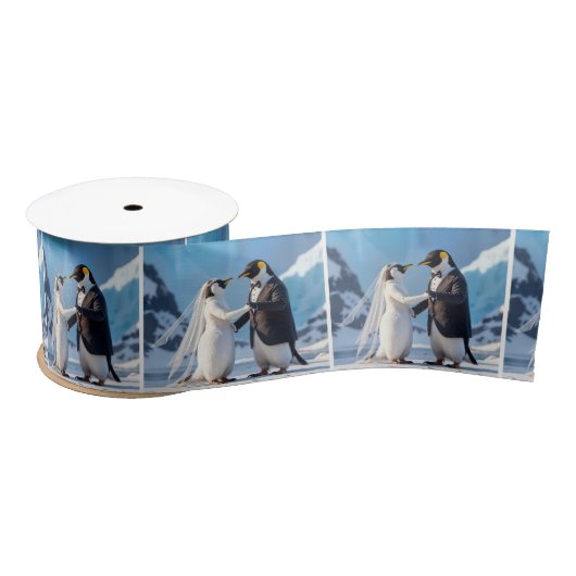 Penguin Bride and Groom Dancing On Ice サテンリボン (リール)