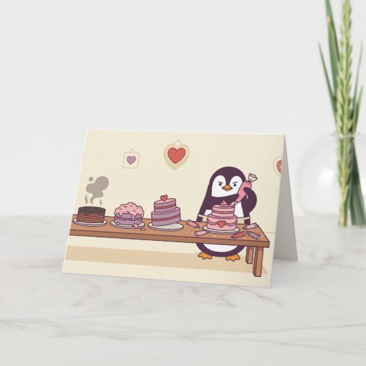 Penguin Cake Decorator Galentine Valentine Card シーズンカード (正面)