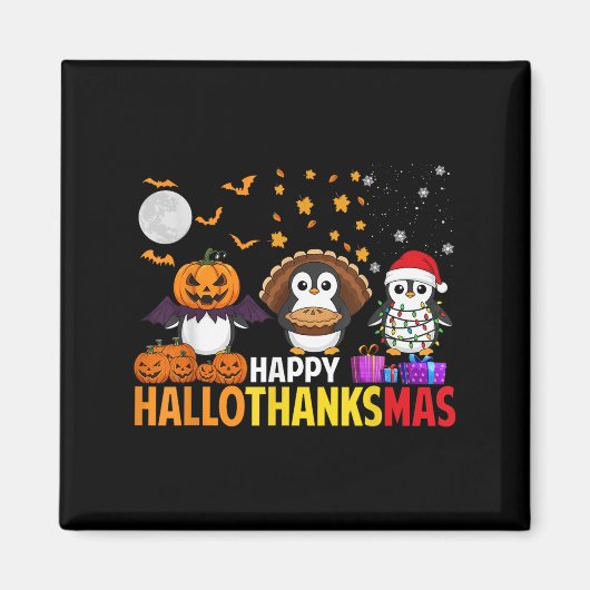 Penguin Christmas Halloween Costume Happy Hallotha マグネット (正面)