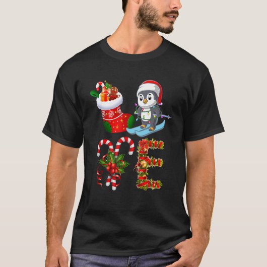 Penguin Christmas Lights Led Santa Hat Christmas Tシャツ (正面)