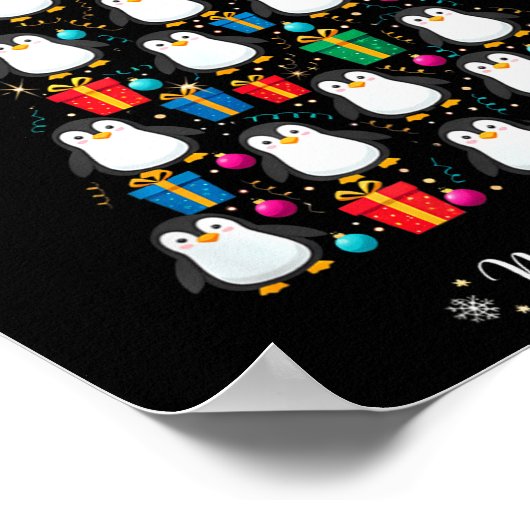 Penguin Christmas Tree Xmas Day Holiday Men &amp;  ポスター (角)