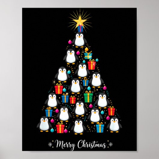 Penguin Christmas Tree Xmas Day Holiday Men &amp;  ポスター (正面)