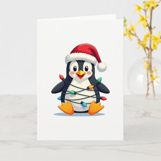 Penguin Christmas Winter Animals Holiday Card カード (黄色い花)