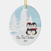 Penguin Couple Love Cute First Christmas Ornament セラミックオーナメント (右)