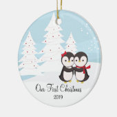 Penguin Couple Love Cute First Christmas Ornament セラミックオーナメント (左)