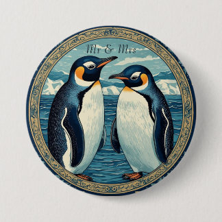 Penguin Couple Winter Snow Blue Ocean Ice Glacier  缶バッジ