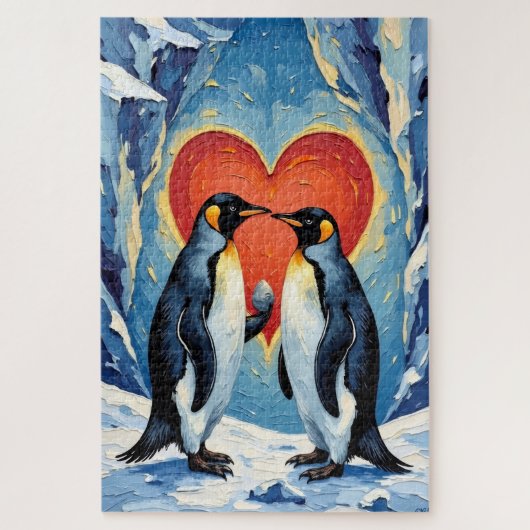 Penguin Courtship with Valentine Ice Heart ジグソーパズル (縦)
