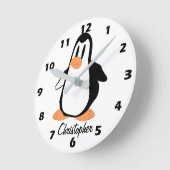 Penguin Design Personalised ラウンド壁時計 (傾斜)