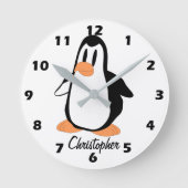 Penguin Design Personalised ラウンド壁時計 (正面)