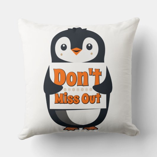 Penguin Don't Miss Out Throw Pillow クッション (裏面)