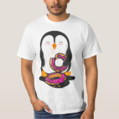 Penguin eating Donuts illustration Tシャツ (正面)