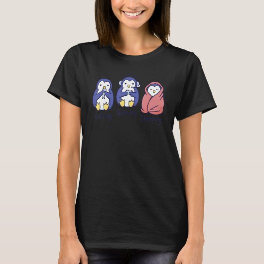 Penguin Eating Gaming Sleeping Cute Penguin Tシャツ (正面)