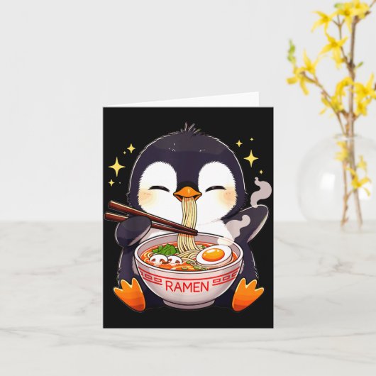 Penguin Eating Ramen  カード (黄色い花)