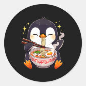 Penguin Eating Ramen ラウンドシール (正面)