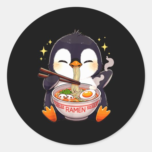 Penguin Eating Ramen  ラウンドシール (正面)