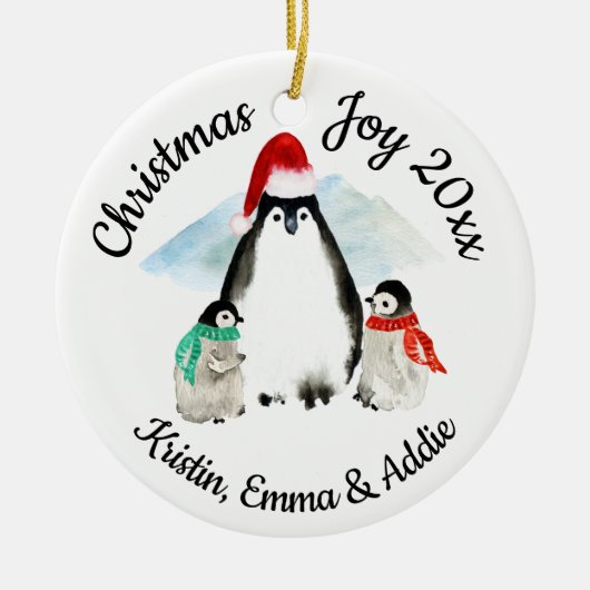 Penguin Family Christmas セラミックオーナメント (正面)