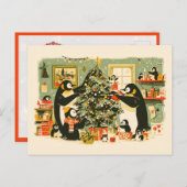 Penguin Family Decorating Christmas Tree Postcard シーズンポストカード (正面/裏面)