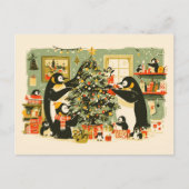 Penguin Family Decorating Christmas Tree Postcard シーズンポストカード (正面)
