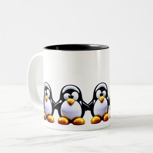 Penguin Family Holding Hands ツートーンマグカップ (正面左)