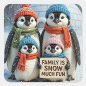Penguin Family In Snowflakes スクエアシール (正面)