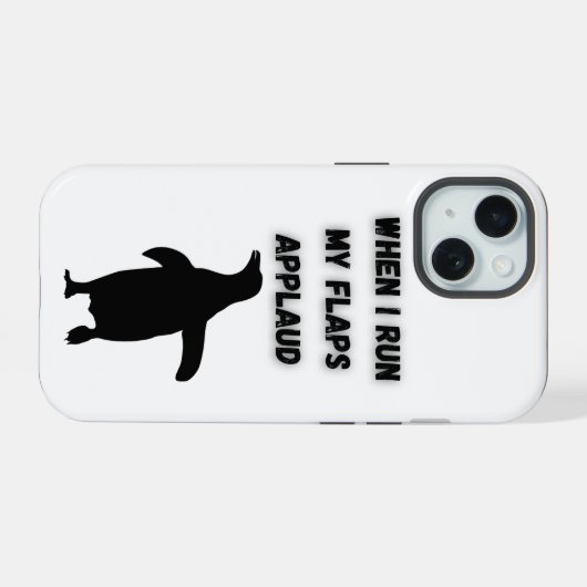 penguin flaps applaud inappropriate embarrassing iPhone 15ケース (裏面横)