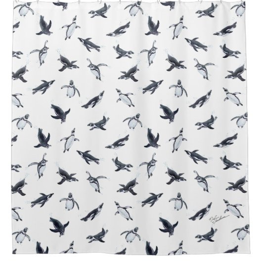 Penguin Flight Squad | Ocean Art Design シャワーカーテン (正面)