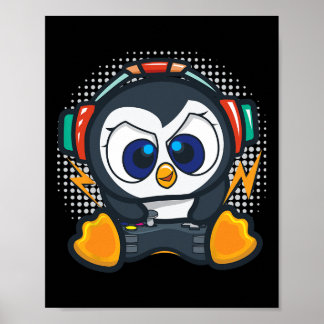 Penguin Gaming Shirt Boys Kids Gamer Gift Penguin  ポスター