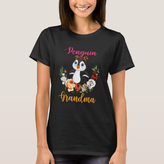 Penguin Grandma Floral Penguin Bow Tie Lover Mothe Tシャツ (正面)
