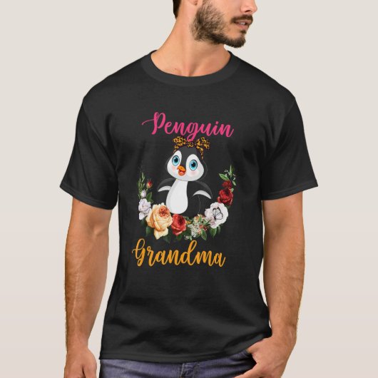 Penguin Grandma Floral Penguin Bow Tie Lover Mothe Tシャツ (正面)