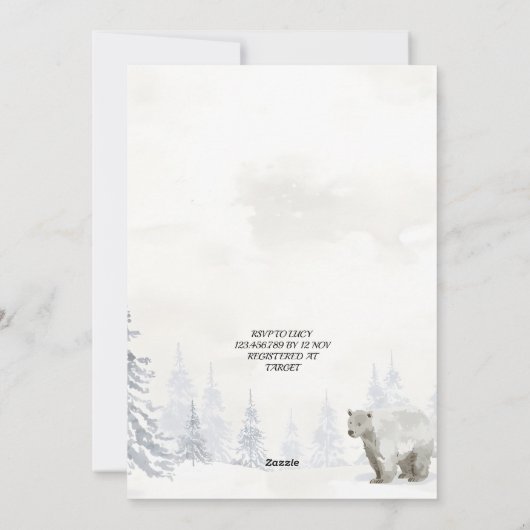 Penguin He or She Evergreen Winter Gender Reveal  招待状 (裏面)