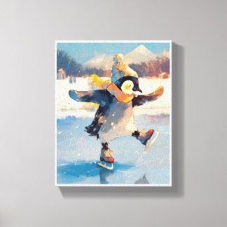 Penguin Ice Skating Winter Nursery Wall Art Canvas キャンバスプリント