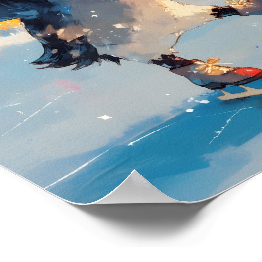 Penguin Ice Skating Winter Nursery Wall Art Poster ポスター (角)