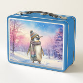 Penguin in a snowy landscape Merry Christmas メタルランチボックス (裏面)