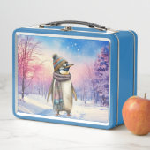 Penguin in a snowy landscape Merry Christmas メタルランチボックス (インサイチュ)
