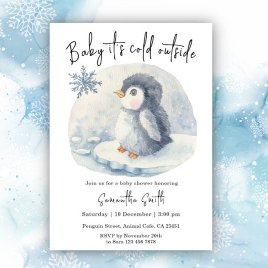 Penguin It's Cold Outside 冬のベビーシャワー 招待状