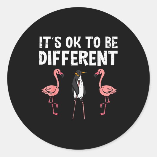 Penguin Its Okay To Be Different Flamingo Men Wome ラウンドシール (正面)
