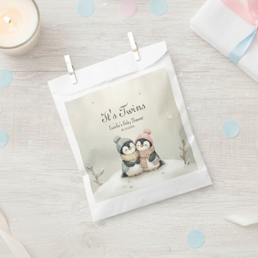 Penguin Its Twins Baby Shower Winter Theme   フェイバーバッグ