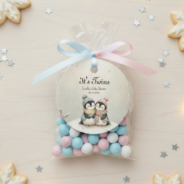 Penguin Its Twins Winter Baby Shower Neutral フェイバータグ