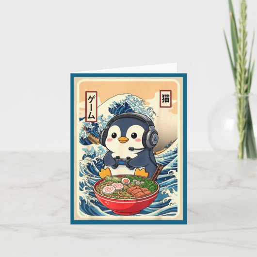 Penguin Kawaii Japanese Ramen Noodle Retro Gaming  カード (正面)